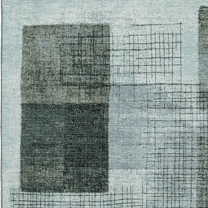 Teal And Gray Geometric Washable Area Rug With UV Protection Photo 3