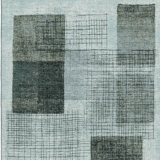 Teal And Gray Geometric Washable Area Rug With UV Protection Photo 4