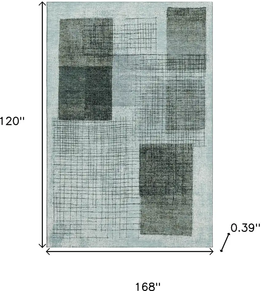Teal And Gray Geometric Washable Area Rug With UV Protection Photo 9