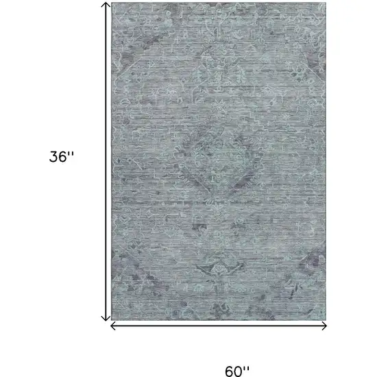 Teal And Gray Medallion Washable Area Rug With UV Protection Photo 9