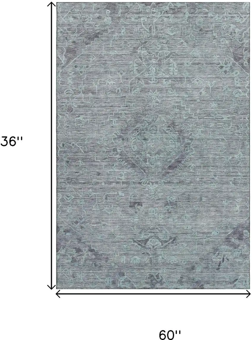 Teal And Gray Medallion Washable Area Rug With UV Protection Photo 9