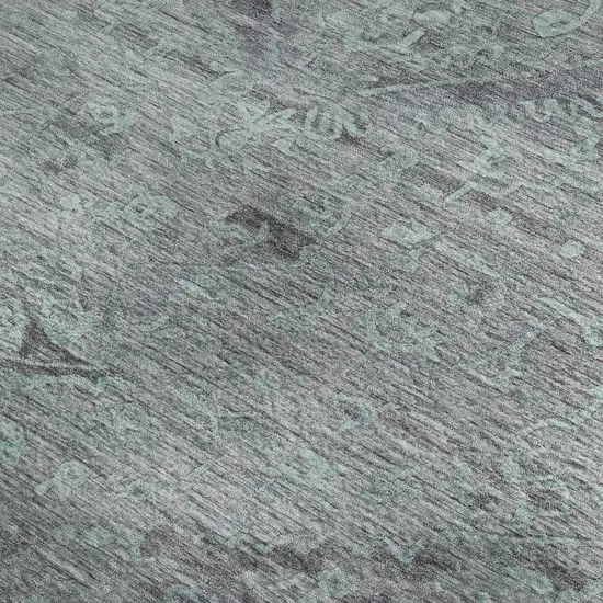 Teal And Gray Medallion Washable Area Rug With UV Protection Photo 2