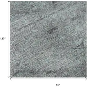 Photo of Teal And Gray Medallion Washable Area Rug With UV Protection