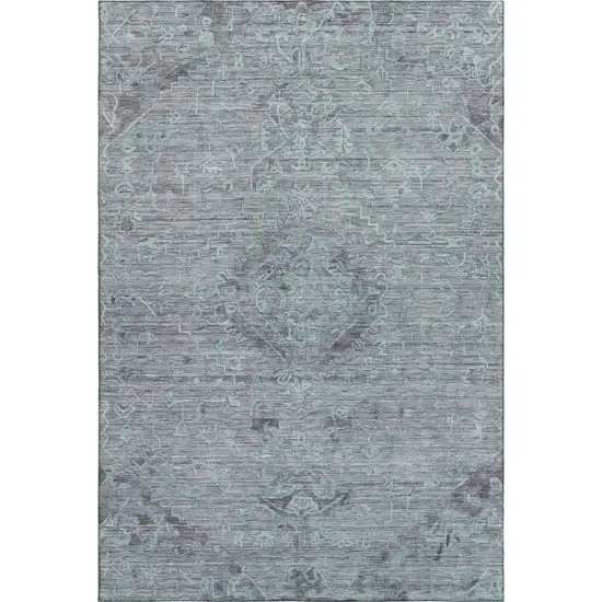 Teal And Gray Medallion Washable Area Rug With UV Protection Photo 4
