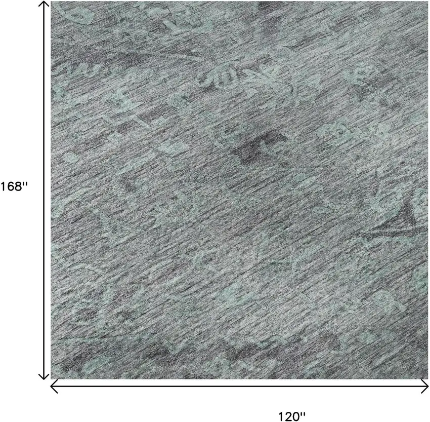 Teal And Gray Medallion Washable Area Rug With UV Protection Photo 8