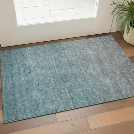 Teal And Gray Ombre Washable Area Rug With UV Protection Photo 1