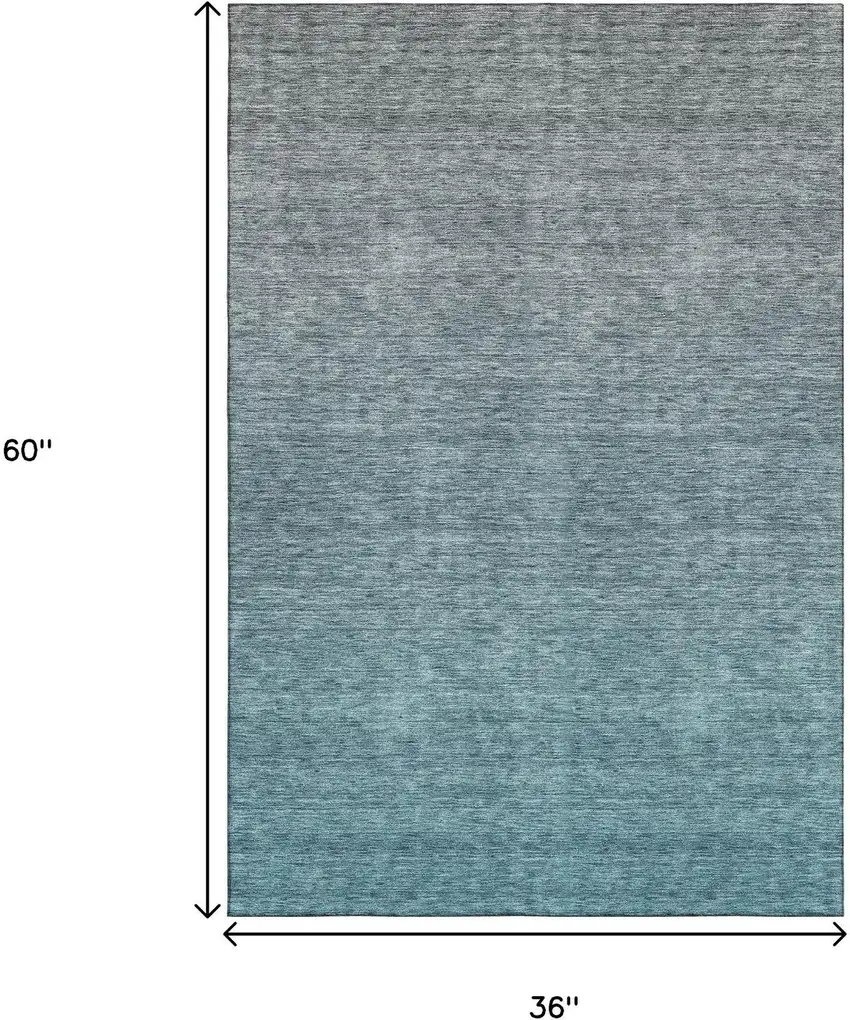 Teal And Gray Ombre Washable Area Rug With UV Protection Photo 3