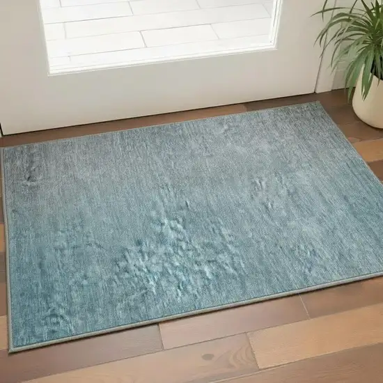 Teal And Gray Ombre Washable Area Rug With UV Protection Photo 2