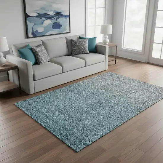 Teal And Gray Ombre Washable Area Rug With UV Protection Photo 2
