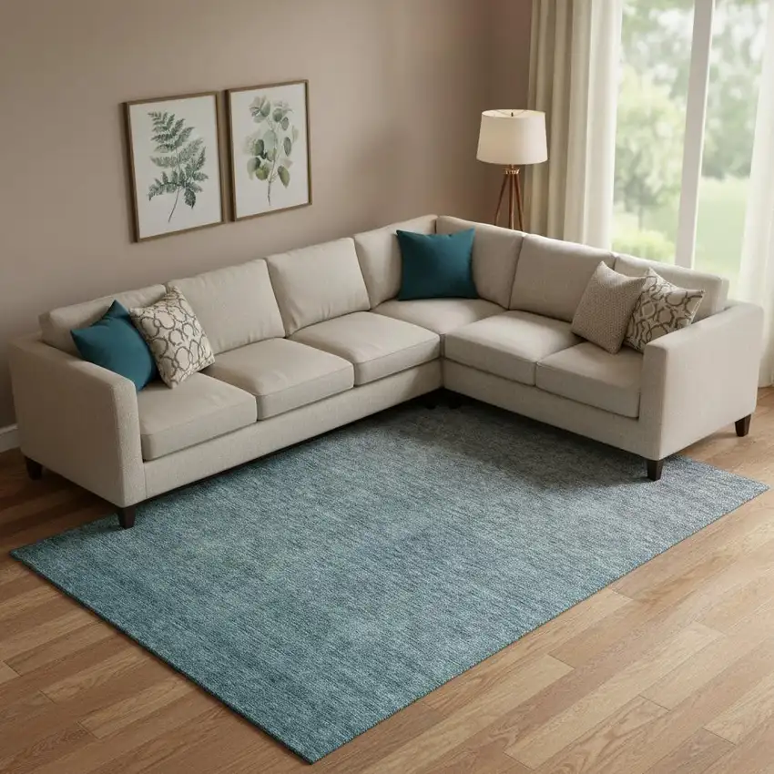 Teal And Gray Ombre Washable Area Rug With UV Protection Photo 1