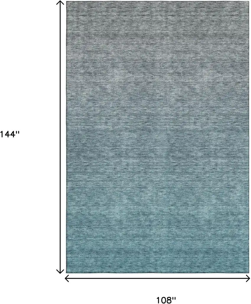 Teal And Gray Ombre Washable Area Rug With UV Protection Photo 3
