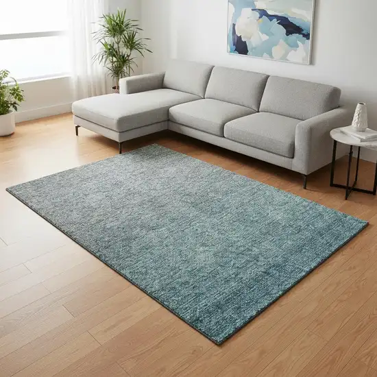 Teal And Gray Ombre Washable Area Rug With UV Protection Photo 2