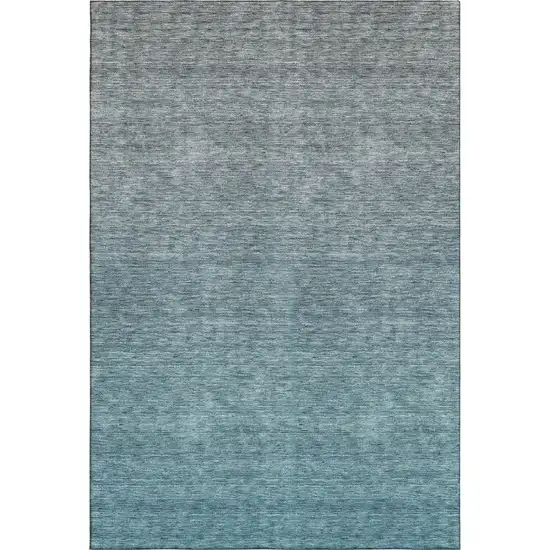 Teal And Gray Ombre Washable Area Rug With UV Protection Photo 1