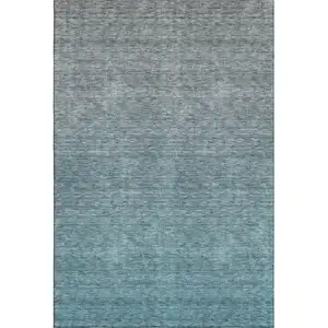Photo of Teal And Gray Ombre Washable Area Rug With UV Protection