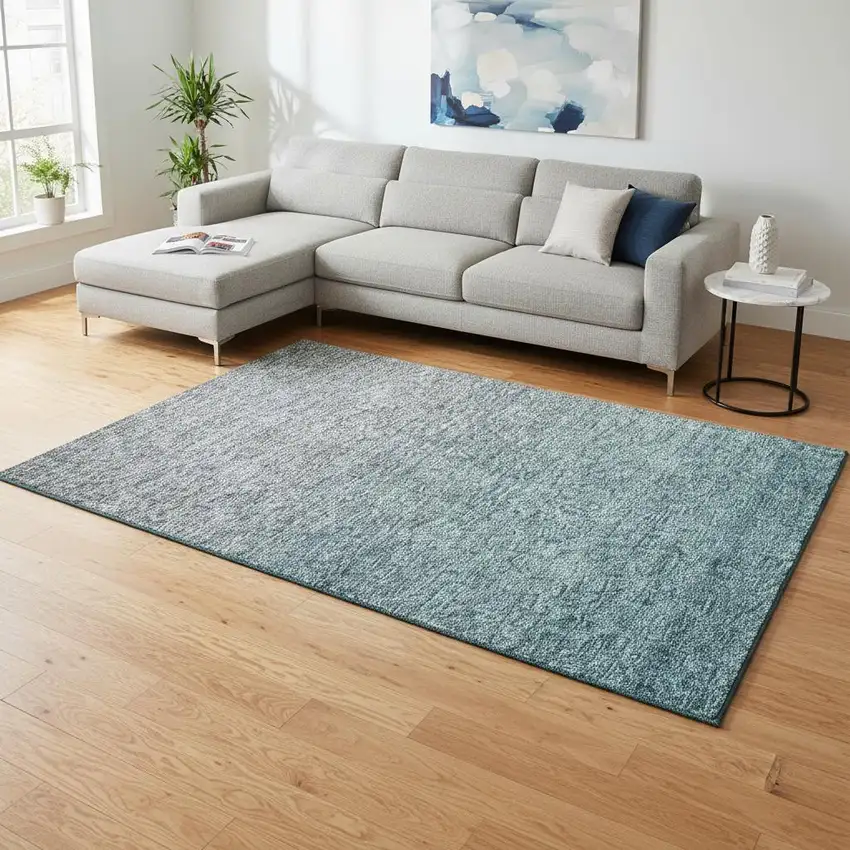 Teal And Gray Ombre Washable Area Rug With UV Protection Photo 2