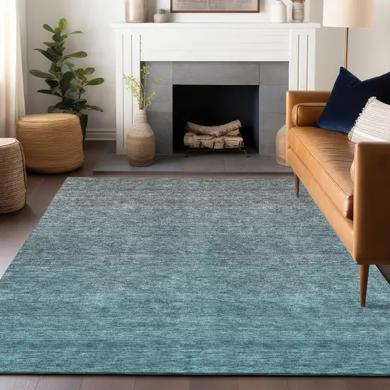 Teal And Gray Ombre Washable Area Rug With UV Protection Photo 6