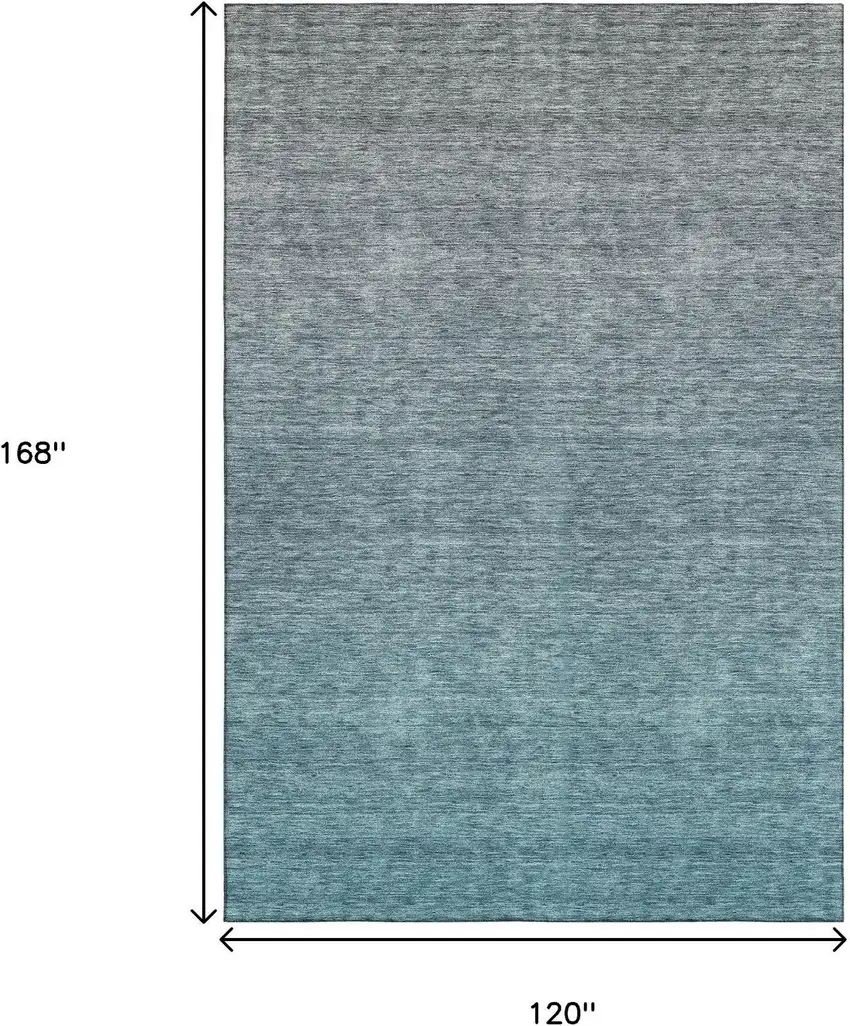 Teal And Gray Ombre Washable Area Rug With UV Protection Photo 3