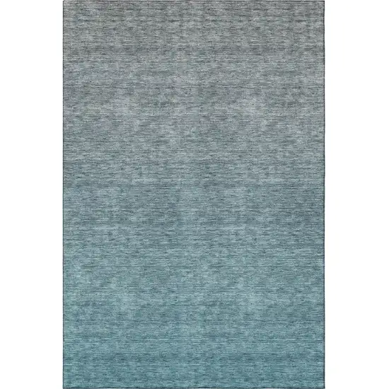 Teal And Gray Ombre Washable Area Rug With UV Protection Photo 4
