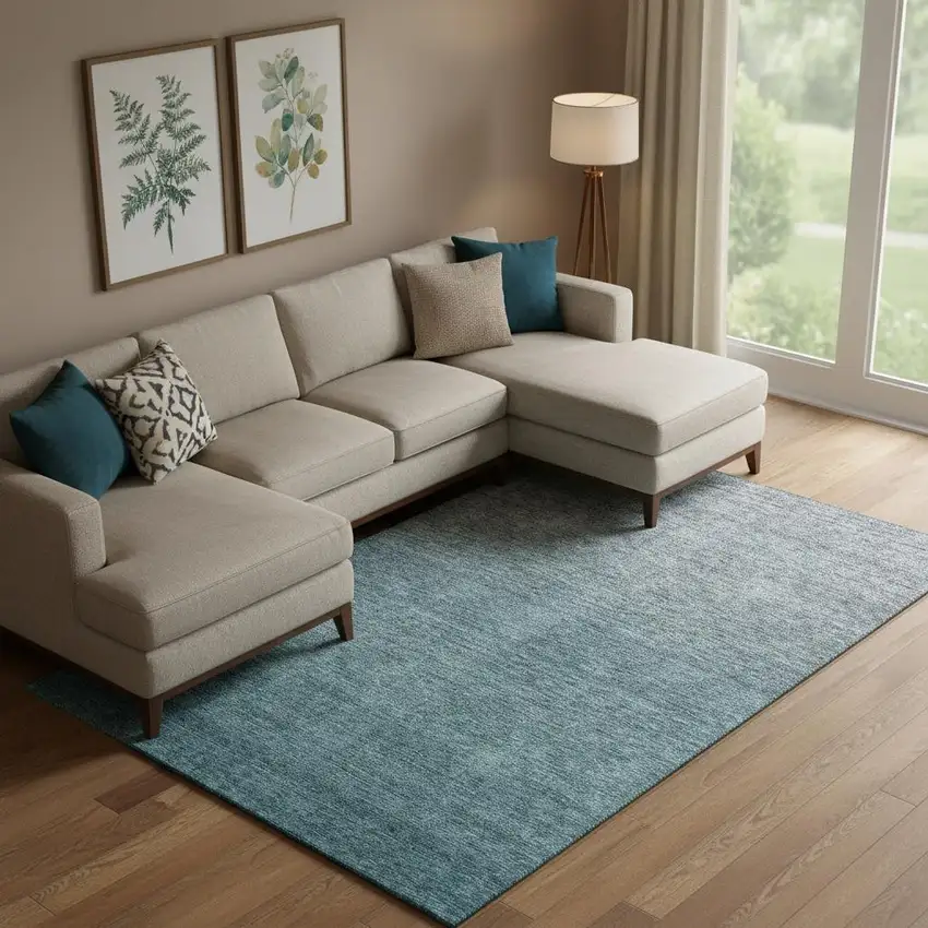 Teal And Gray Ombre Washable Area Rug With UV Protection Photo 1