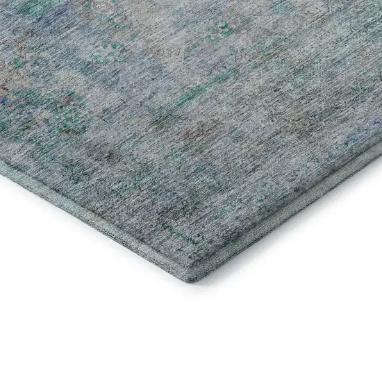 Teal And Gray Oriental Washable Area Rug With UV Protection Photo 8