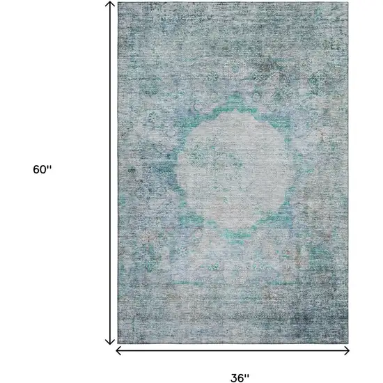 Teal And Gray Oriental Washable Area Rug With UV Protection Photo 6
