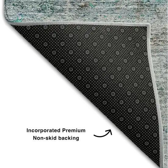 Teal And Gray Oriental Washable Area Rug With UV Protection Photo 6