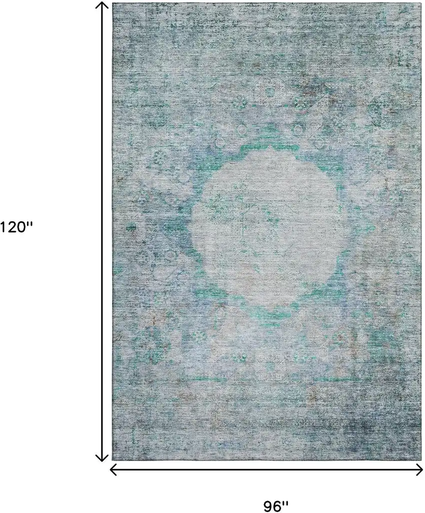 Teal And Gray Oriental Washable Area Rug With UV Protection Photo 3