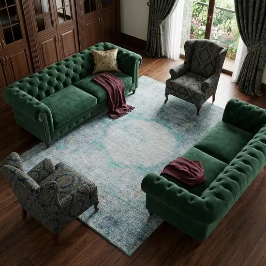 Teal And Gray Oriental Washable Area Rug With UV Protection Photo 1