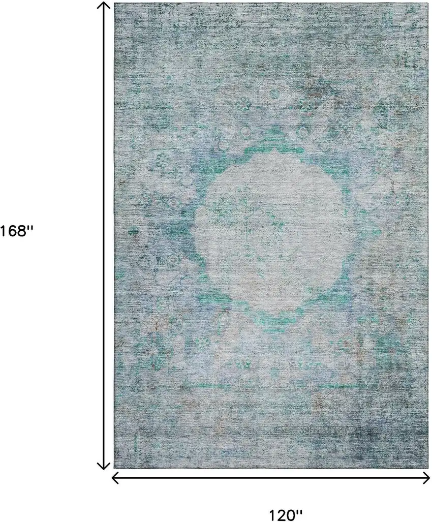Teal And Gray Oriental Washable Area Rug With UV Protection Photo 3