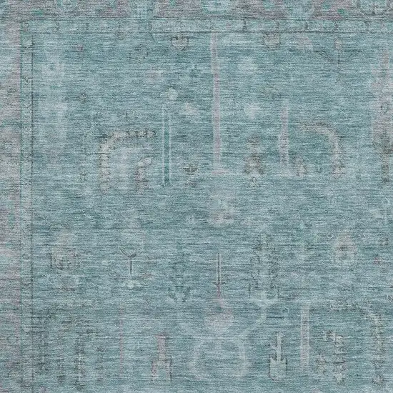 Teal And Gray Oriental Washable Area Rug With UV Protection Photo 2