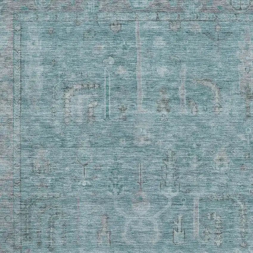 Teal And Gray Oriental Washable Area Rug With UV Protection Photo 2