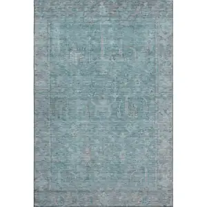 Photo of Teal And Gray Oriental Washable Area Rug With UV Protection