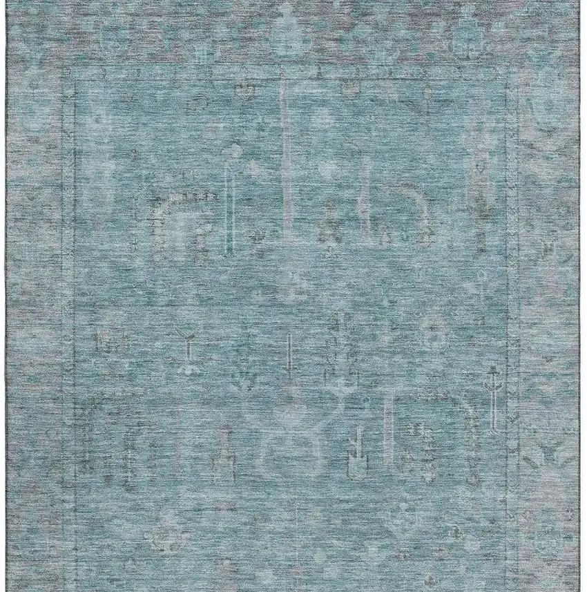 Teal And Gray Oriental Washable Area Rug With UV Protection Photo 2