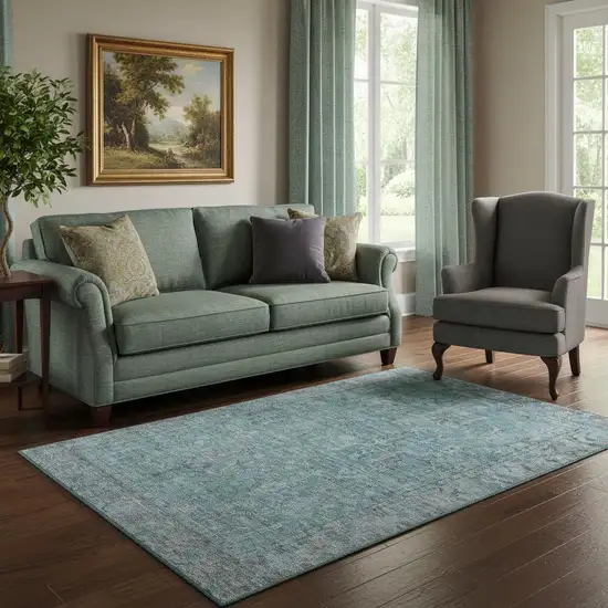 Teal And Gray Oriental Washable Area Rug With UV Protection Photo 2