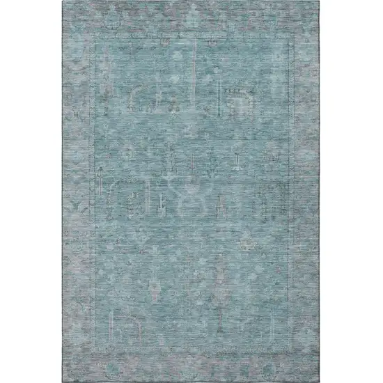 Teal And Gray Oriental Washable Area Rug With UV Protection Photo 3
