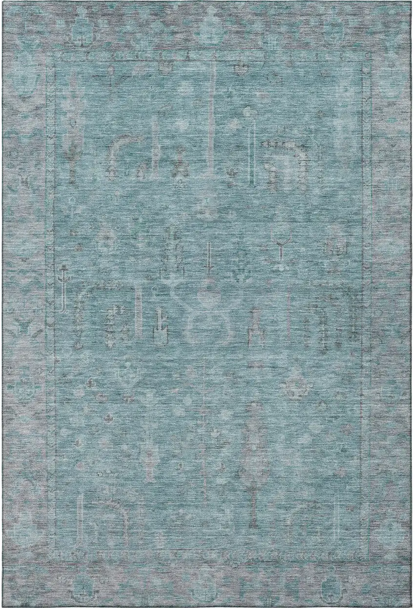 Teal And Gray Oriental Washable Area Rug With UV Protection Photo 3