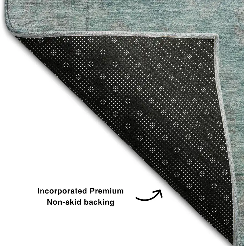 Teal And Gray Oriental Washable Area Rug With UV Protection Photo 6