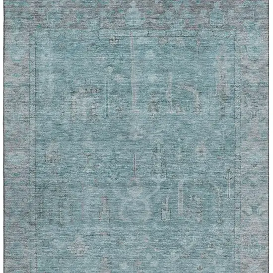 Teal And Gray Oriental Washable Area Rug With UV Protection Photo 3