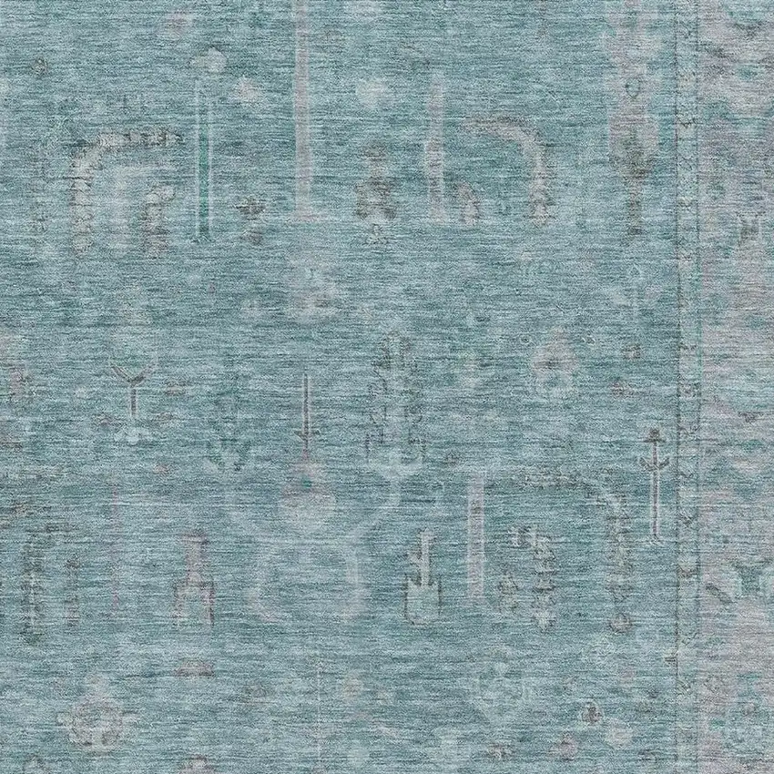 Teal And Gray Oriental Washable Area Rug With UV Protection Photo 3