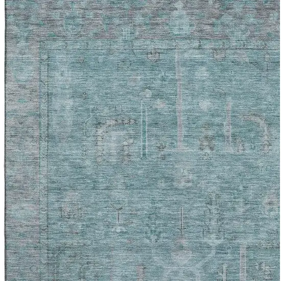 Teal And Gray Oriental Washable Area Rug With UV Protection Photo 2