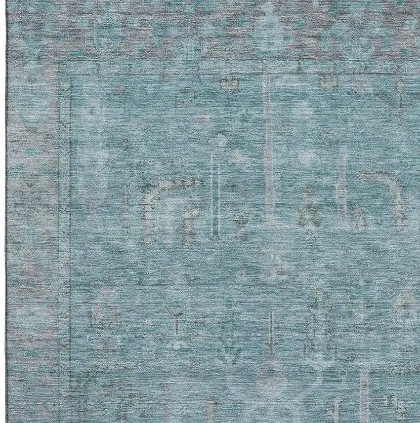 Teal And Gray Oriental Washable Area Rug With UV Protection Photo 2
