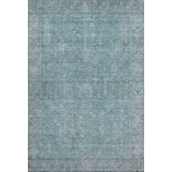 Teal And Gray Oriental Washable Area Rug With UV Protection Photo 1