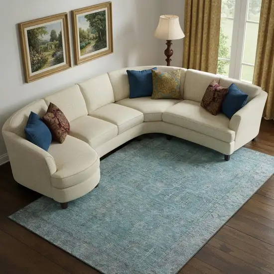 Teal And Gray Oriental Washable Area Rug With UV Protection Photo 2