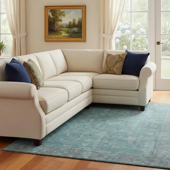 Teal And Gray Oriental Washable Area Rug With UV Protection Photo 2