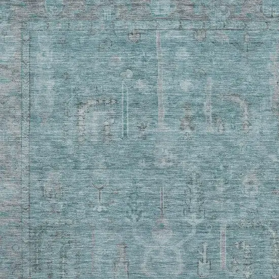 Teal And Gray Oriental Washable Area Rug With UV Protection Photo 2