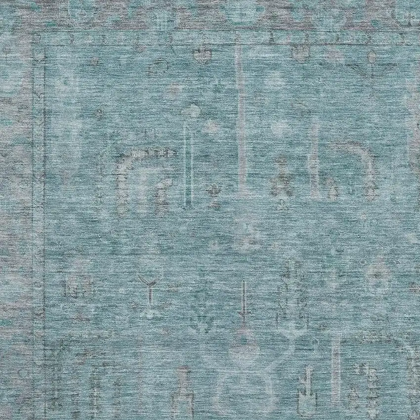 Teal And Gray Oriental Washable Area Rug With UV Protection Photo 2