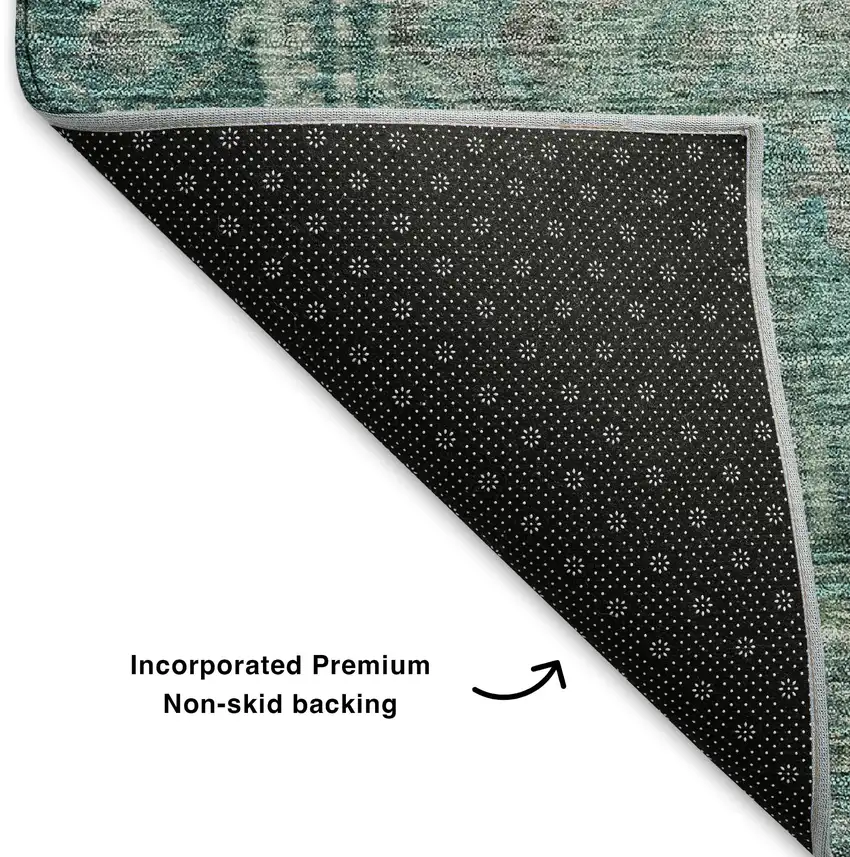 Teal And Gray Oriental Washable Area Rug With UV Protection Photo 7