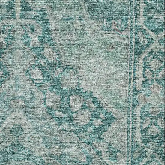Teal And Gray Oriental Washable Area Rug With UV Protection Photo 2