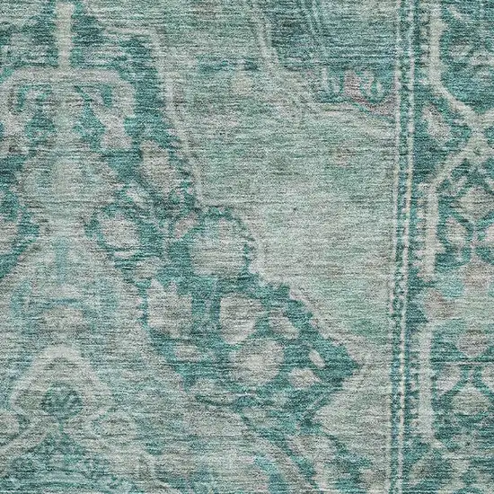 Teal And Gray Oriental Washable Area Rug With UV Protection Photo 2