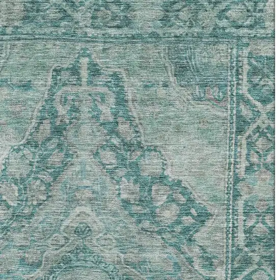 Teal And Gray Oriental Washable Area Rug With UV Protection Photo 3